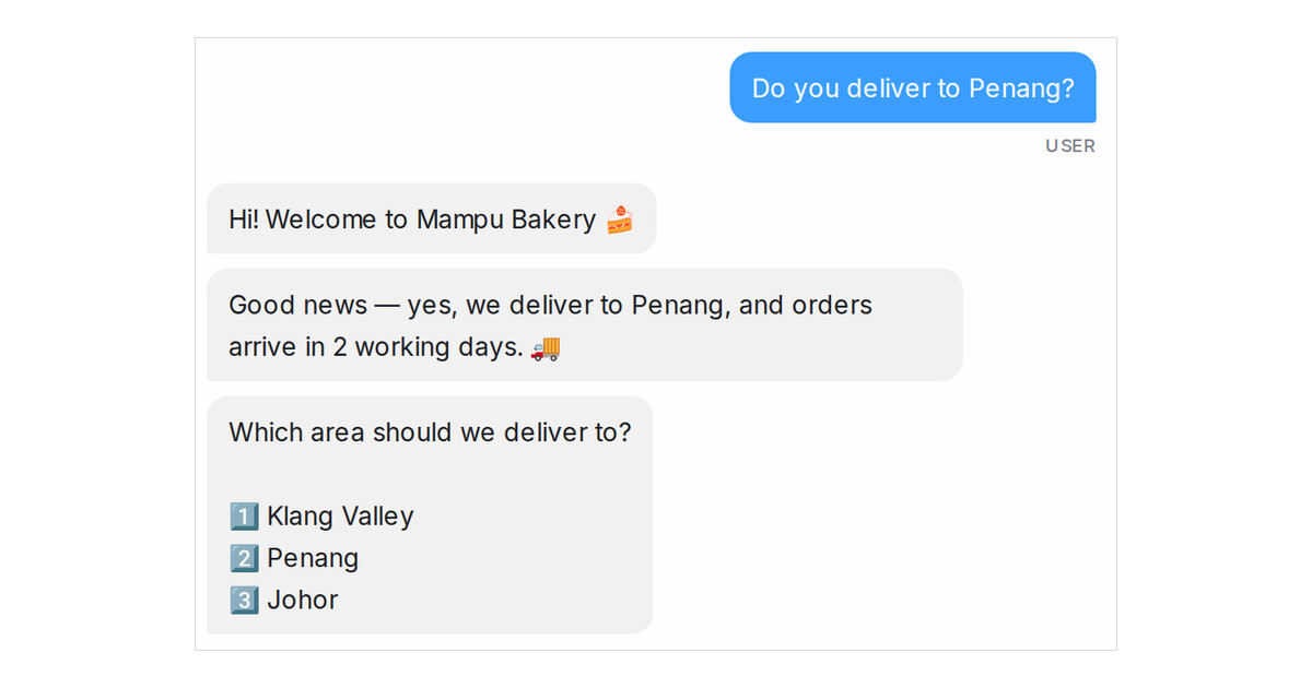 Sapaan anda kini dihantar sebelum jawapan FAQ pada mesej pertama
