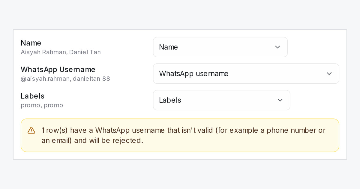 Import WhatsApp usernames and reach them in blastings