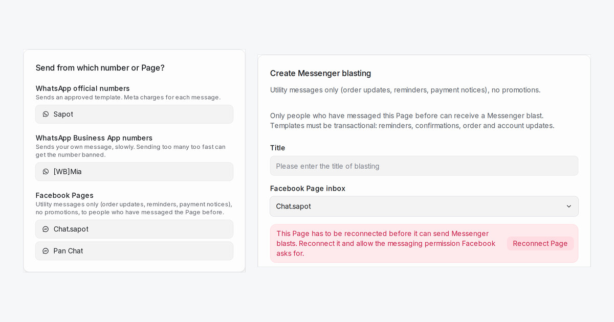 Satu halaman Blasting, dan Messenger blasting daripada Facebook Page anda