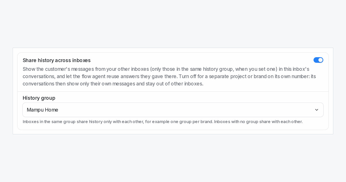 Share customer history within a group of inboxes